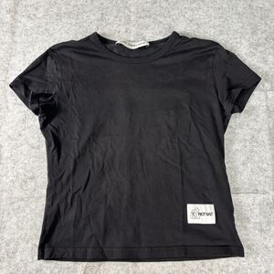 Ann Andelman Short Sleeve Cropped Tee T-Shirt Top Black Women Medium 100% Cotton
